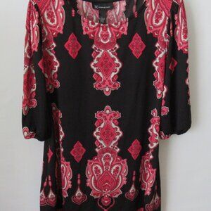 INC International Concepts black pink 3/4 sleeve poly tunic top *Sz L*